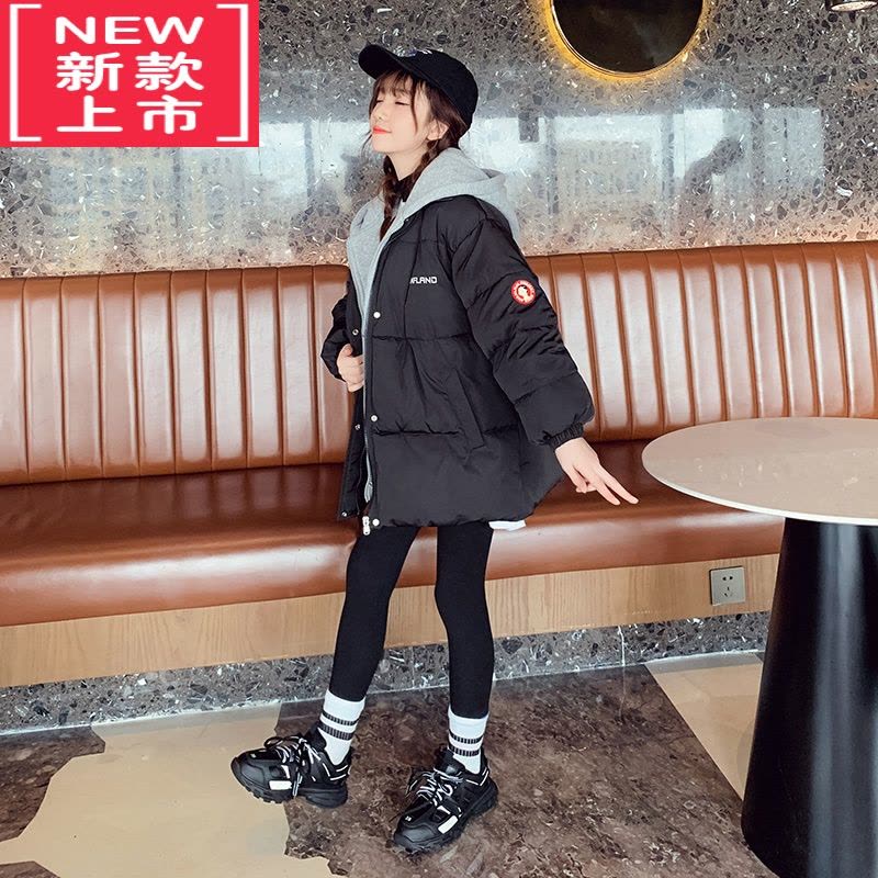 可莉允女童羽绒服2022新款洋气儿童假两件棉服冬装女孩加厚连帽棉衣外套图片