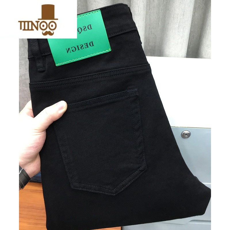 YANXU潮牌欧货男士牛仔裤2023新款高端轻奢弹力修身小脚裤网红同款九分高清大图