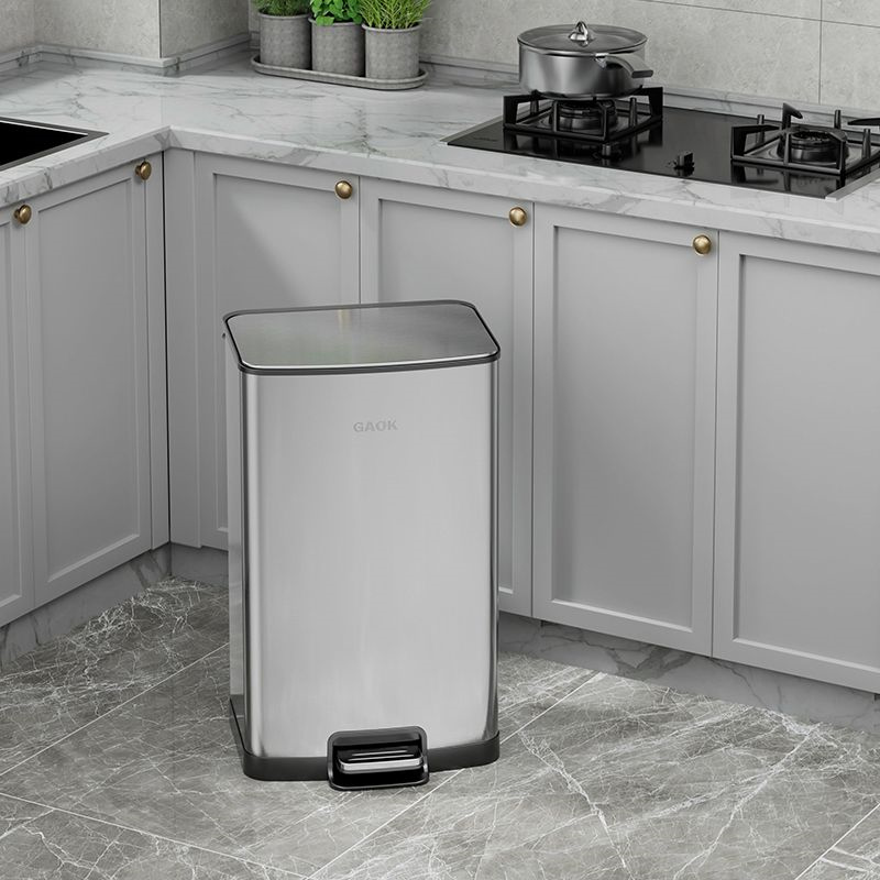 GAOK不锈钢夹缝垃圾桶家用卫生间厕所客厅卧室轻奢带盖脚踏大容量高清大图