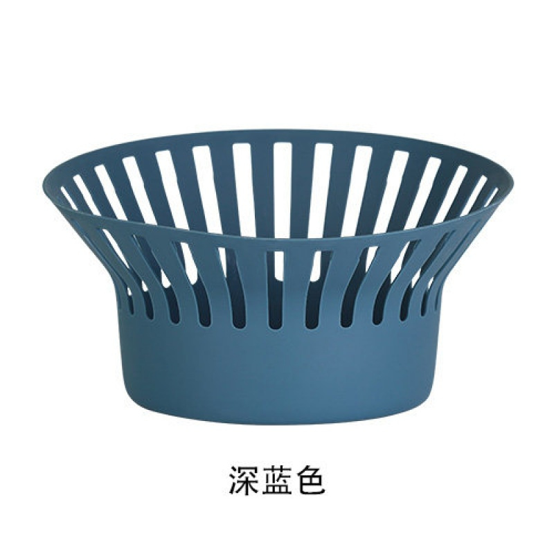 现代简约北欧客厅零食收纳篮水果盘创意水果篮厨房沥水篮家用塑料_2 深蓝色（单个装）