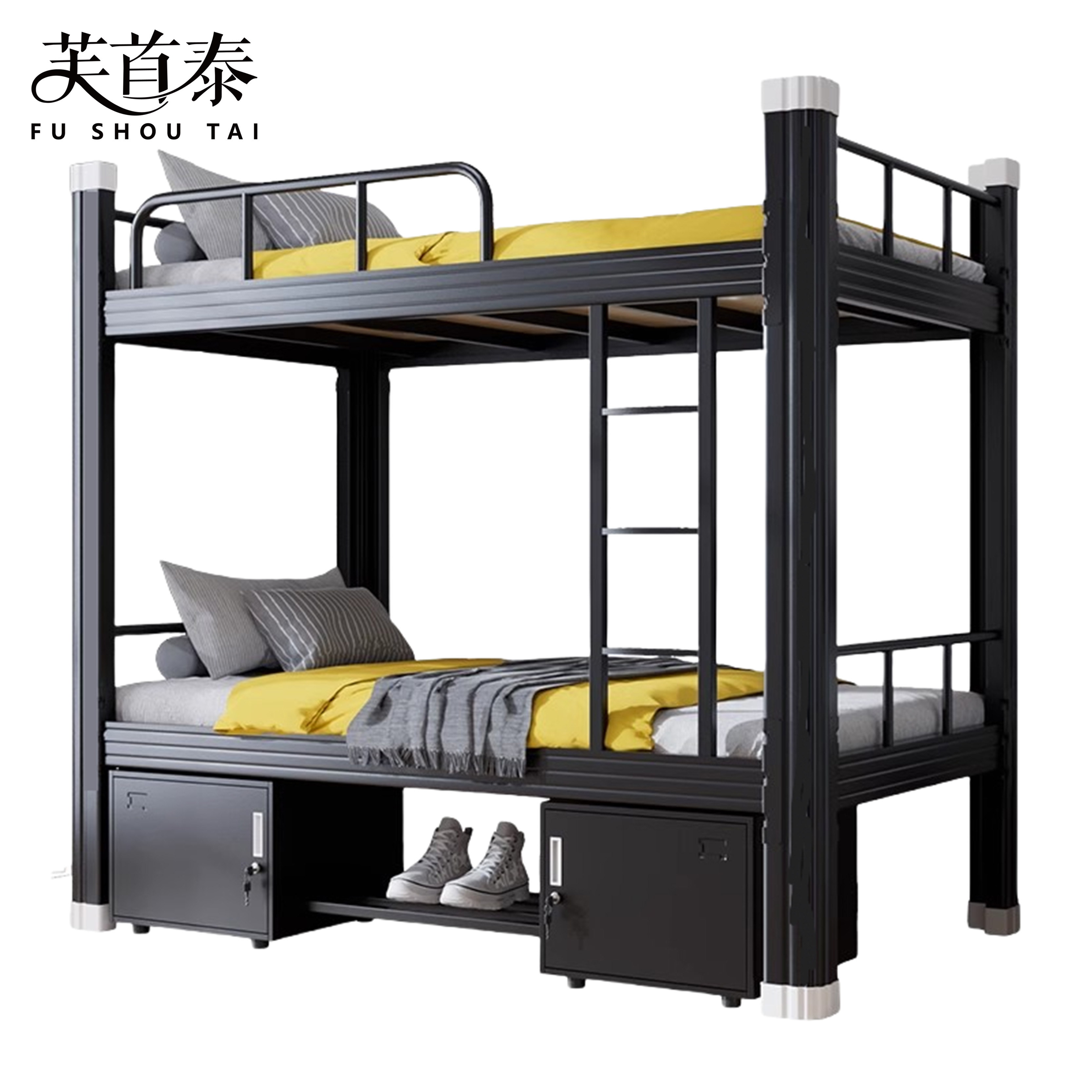 芙首泰钢制双层床含床下柜床垫2000*1200*1800mm张高清大图