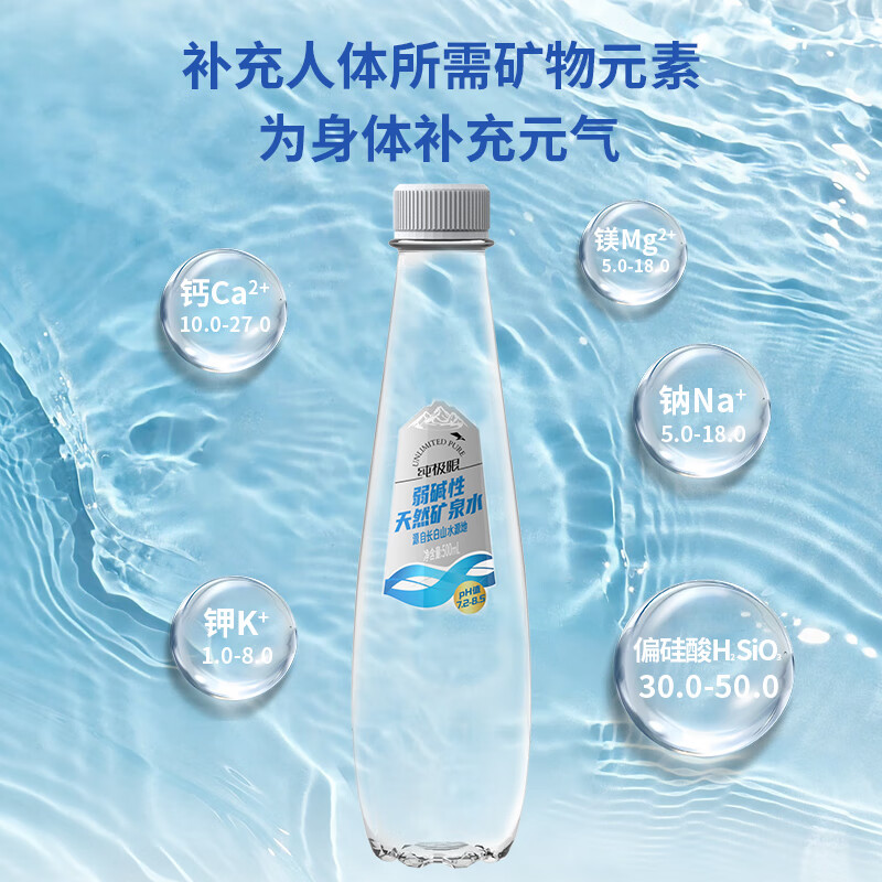 纯极限长白山弱碱性天然矿泉水低氘含天然偏硅酸饮用水330ml*24瓶整箱高清大图