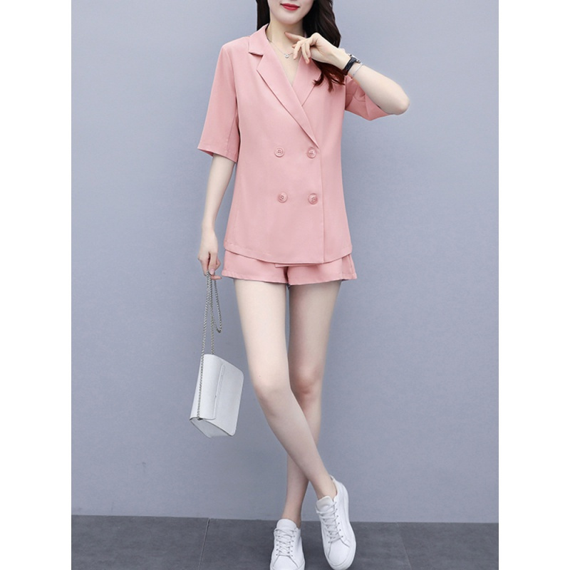 大码女装年夏装新款遮肉气质吊带西装外套显瘦短裤三件套装女