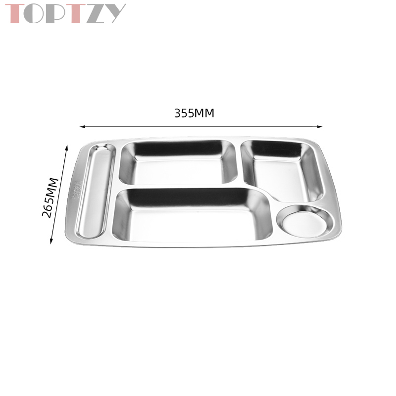 toptzy TZ5071741 304不锈钢餐盘学校食堂五格分格饭盘快餐盘 355*265*24高清大图