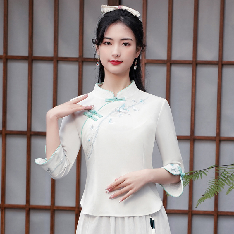 中国风女装新款复古棉麻刺绣改良唐装汉服民族风旗袍上衣采耳