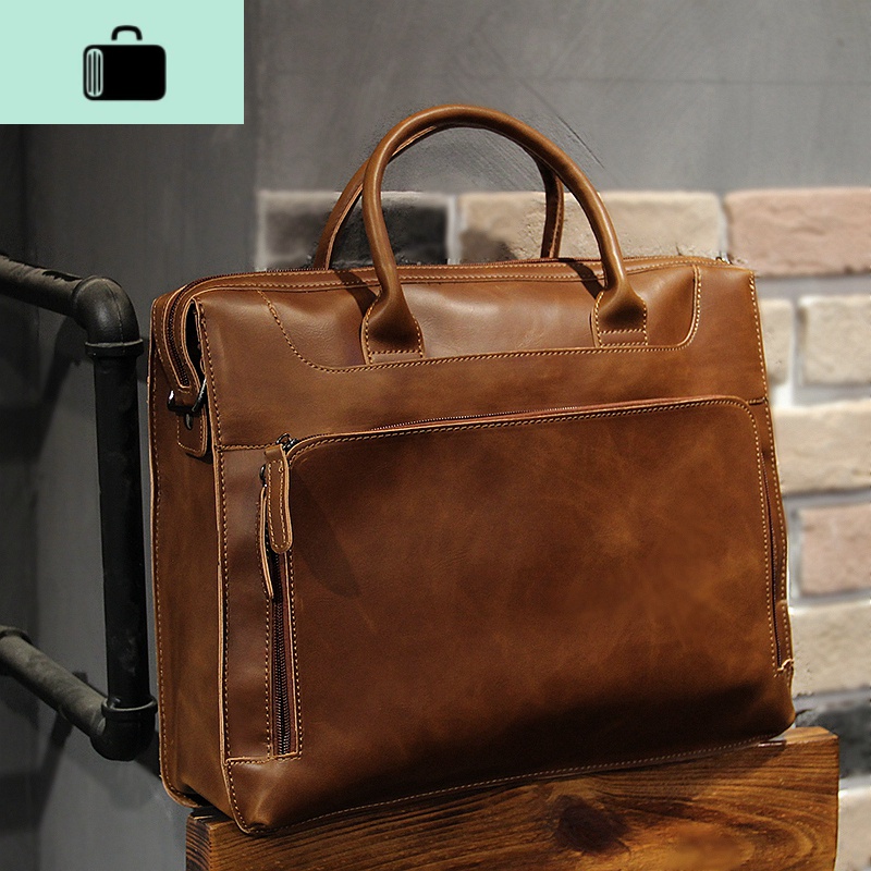 潮牌男包公文包男休闲商务手提包大容量时尚简约单肩男士皮包复古new