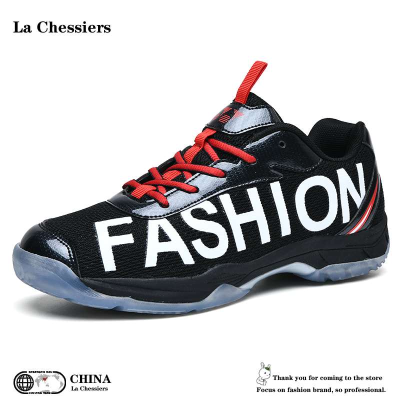 La Chessiers户外羽毛球鞋男鞋新款情侣鞋女士鞋子透气防滑低帮运动鞋 黑色 40码