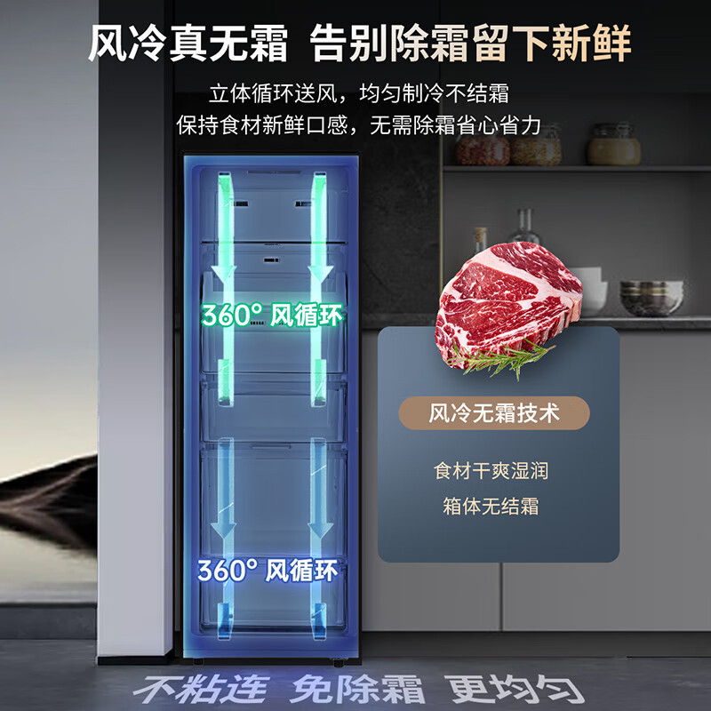 澳柯玛家用立式风冷无霜冰柜冷柜冷藏冰箱大抽屉母乳奶一级能耗分层BD-186WNE