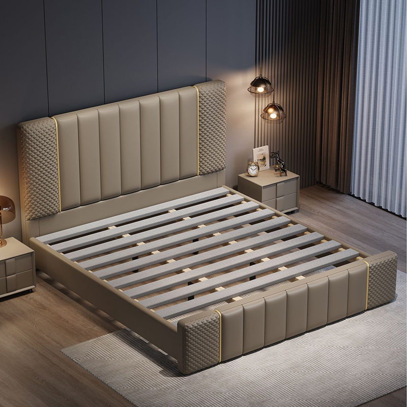 意式真皮床轻奢现代简约双人床主卧室满铺榫卯实木储物床婚床高清大图