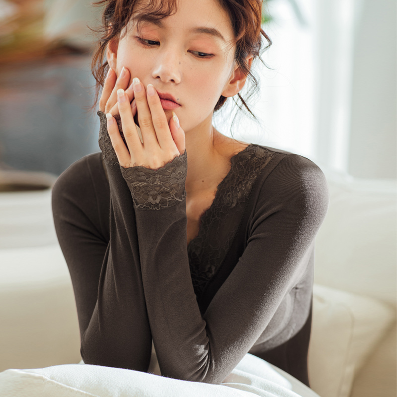 俞兆林秋冬季性感蕾丝大花边保暖内衣女无缝美体修身秋衣秋裤套装女