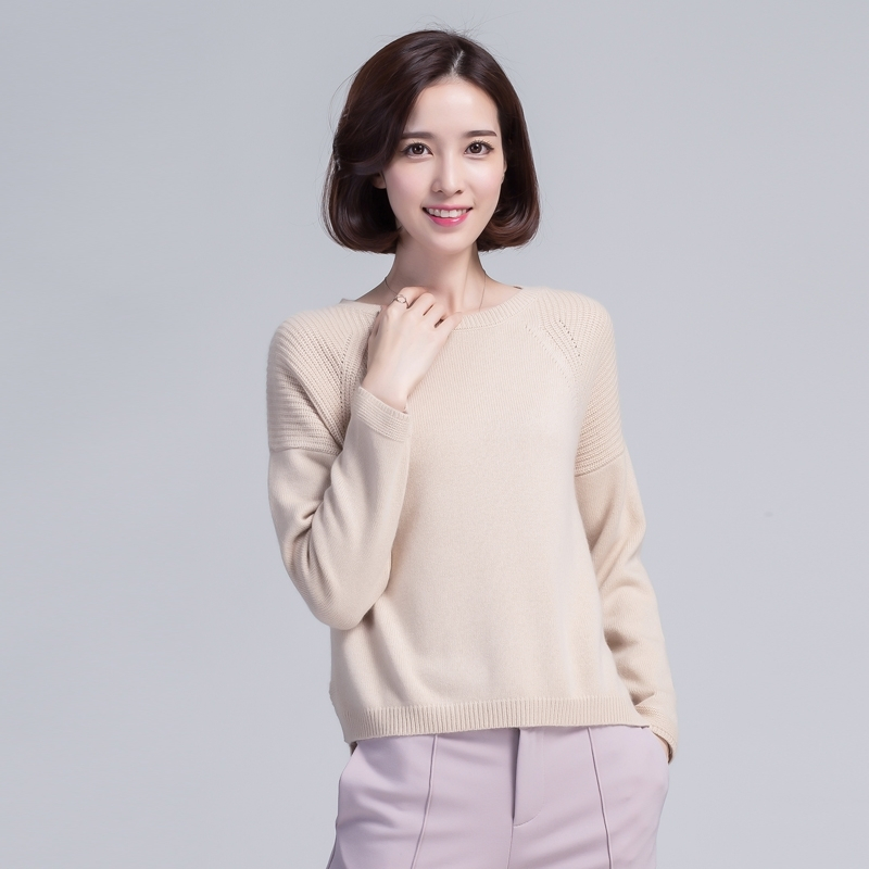 秋冬女式山羊绒衫纯色套头圆领前短后长羊绒衫加厚针织毛衣百