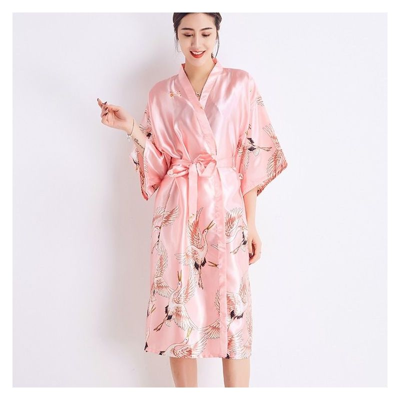 睡衣女春夏款风格睡袍性感晨袍长款浴袍女纺真丝家居服