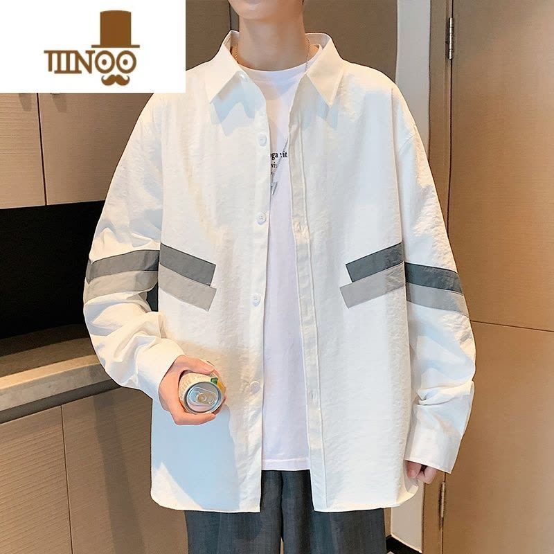 YANXU长袖衬衫男士防晒衣夏季日系宽松白色衬衣男款休闲寸衫外套图片