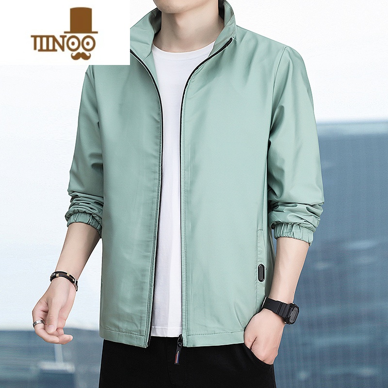 YANXU2023春季新款夹克外套男潮流百搭简约上衣服男士休闲立领短款风衣 XXL建议130-145斤左右 豆绿