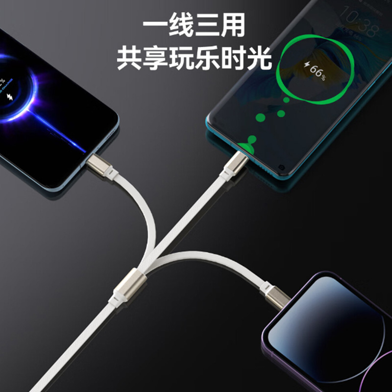 纽曼快充线1.1m伸缩自如大功率高效省时三合一XS22(颜色随机)高清大图