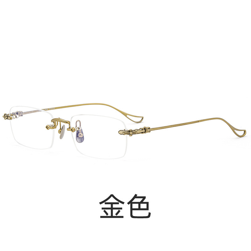 王一博同款2021新款尚境无框近视眼镜架纯钛商务白领男女士可配高度数防蓝光 金色-1.61超韧镜片防蓝光
