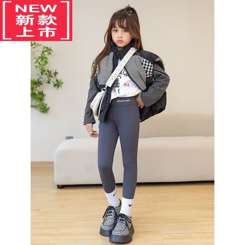 可莉允韩国女童外穿一体绒瑜伽打底裤秋冬儿童加绒加厚鲨鱼裤高腰保暖裤图片
