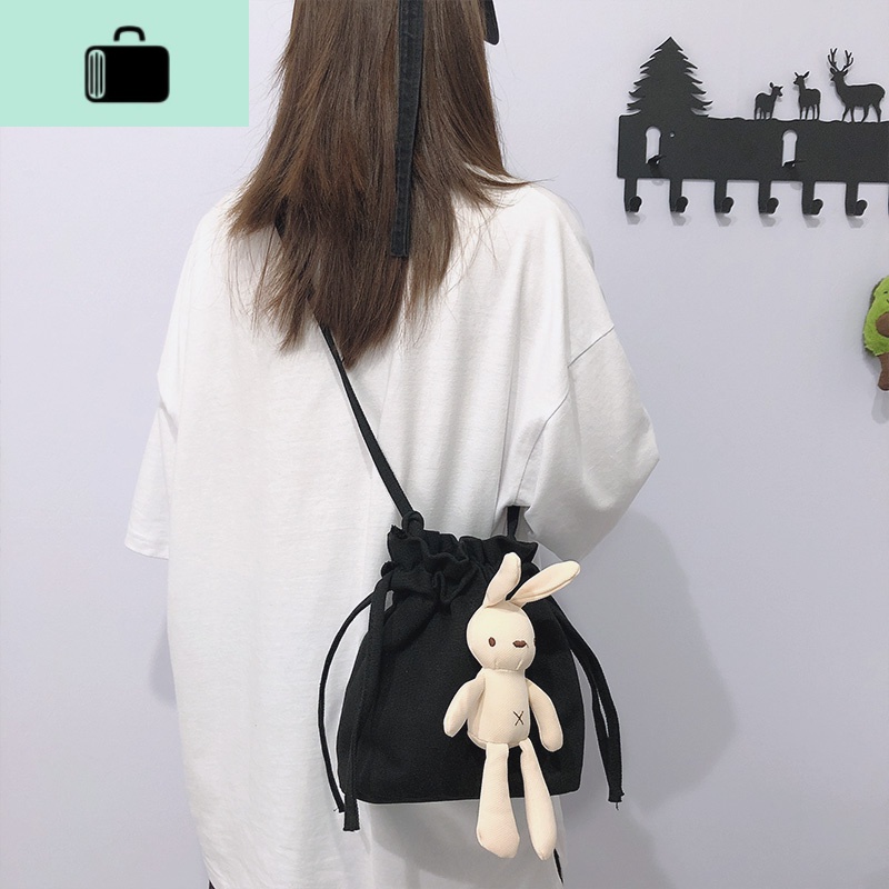 2020新款韩国ins可爱小包包少女帆布小水桶chic学生女单肩斜挎包NEWLAKE高清大图