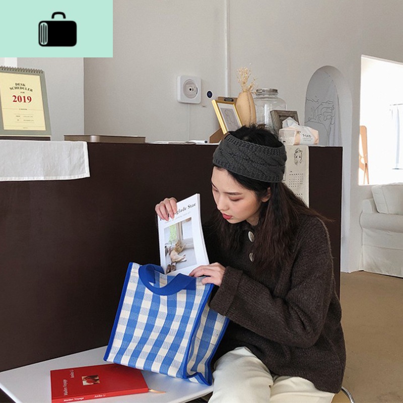 七只布袋19ss春夏格子手提手拎单肩可爱复古小众女生帆布包NEW LAKE女士单肩包