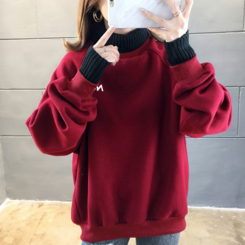 珂卡慕(KEKAMU)加绒加厚卫衣女2020秋韩版ins潮慵懒风外套上衣潮