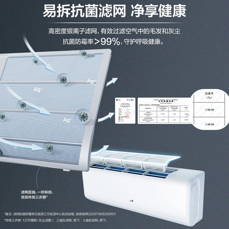 奥克斯(AUX)大1.5匹 省电侠 新一级挂机变频冷暖家用挂壁式空调 节能KFR-35GW/BpR3AQS1(B1)