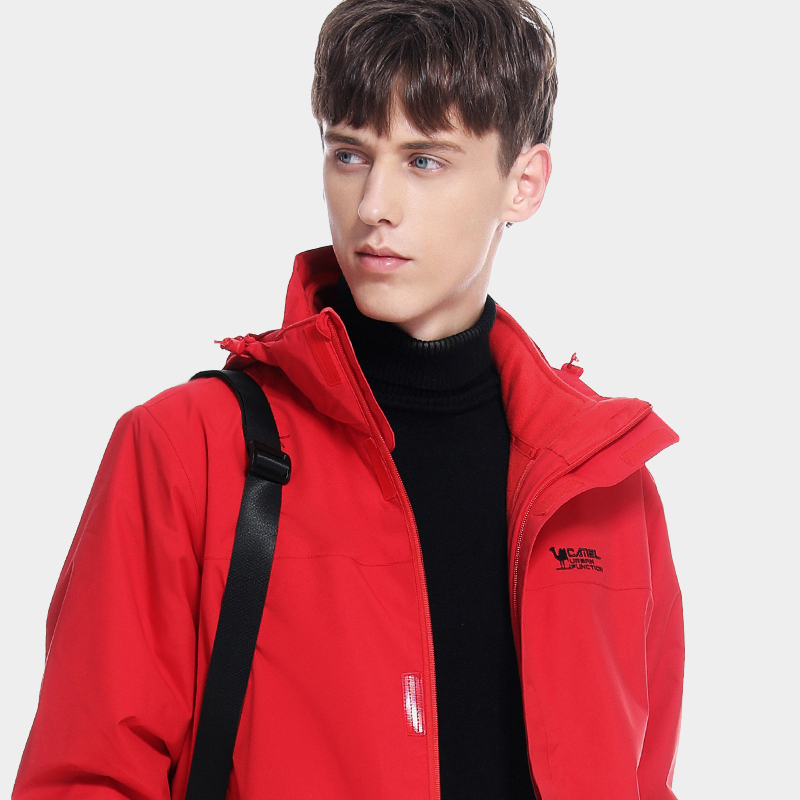 骆驼camel户外男款防风防水抗菌三合一冲锋衣登山外套a0w218165中国红