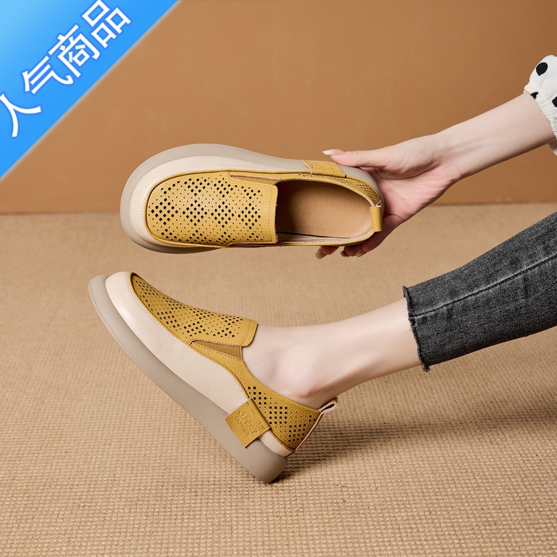 SUNTEK镂空小皮鞋女平底2023年夏新款舒适透气懒人一脚蹬乐福鞋休闲单K高清大图