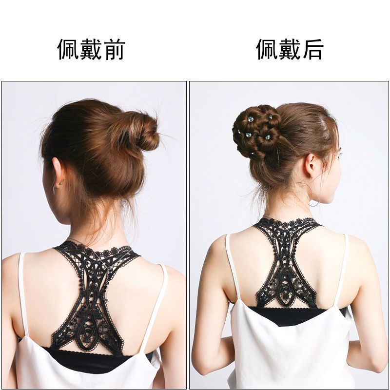 假发女发包九朵花抓夹式花苞头发夹盘发器头饰成人丸子头假发发圈 自然黑 九朵花无钻款