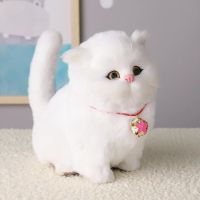 会叫猫咪玩偶毛绒玩具仿真小猫咪公仔儿童认知假猫摆件送孩子礼物 纯白猫咪+会猫叫+送铃铛