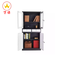 <万保>钢制文件柜 办公家具 中二斗拆装柜 档案文件柜 上下对开门玻璃储物柜
