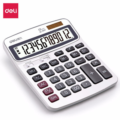 得力(deli)1603白色计算器 12位大显示 太阳能双电源计算机 办公用品 财务用品 计算器