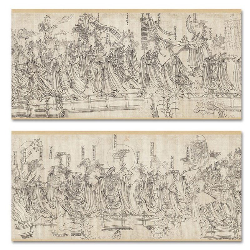 [正版]册页长卷可展开朝元仙仗图 工笔人物白描线描中国画手卷临摹范本折页图绘画国画集画册 历代名家绘画作品集临摹鉴赏教程