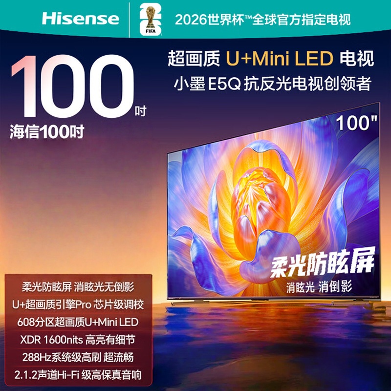 海信电视小墨 100E5Q 100英寸 超画质U+Mini LED 288Hz高刷 DeepSeek 智能柔光防眩
