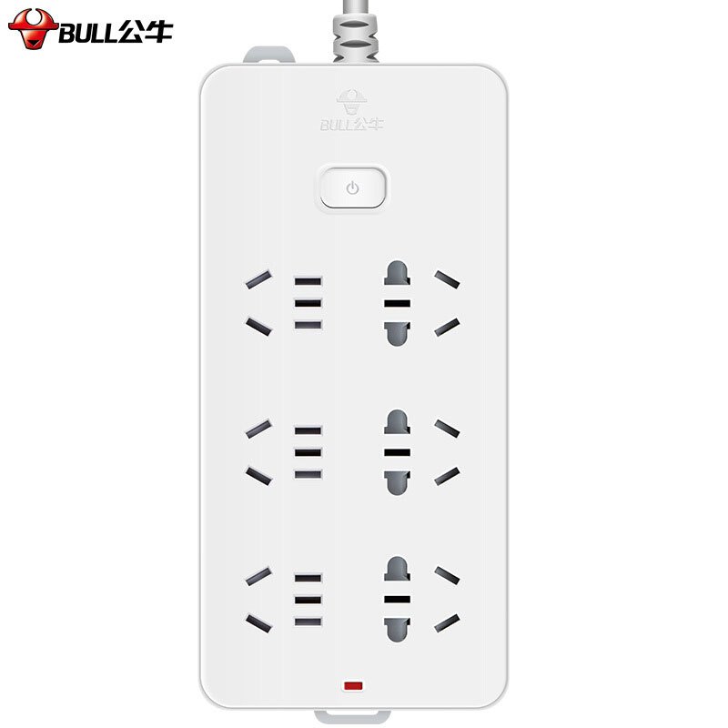 公牛bull新国标插座插线板插排接线板拖线板gn109k6位总控全长18米