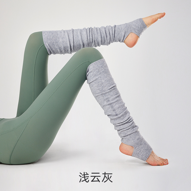 YOTTOY专业瑜伽袜套女过膝长筒冬季保暖瑜珈堆堆袜子普拉提厚袜套 云柔袜套-浅云灰