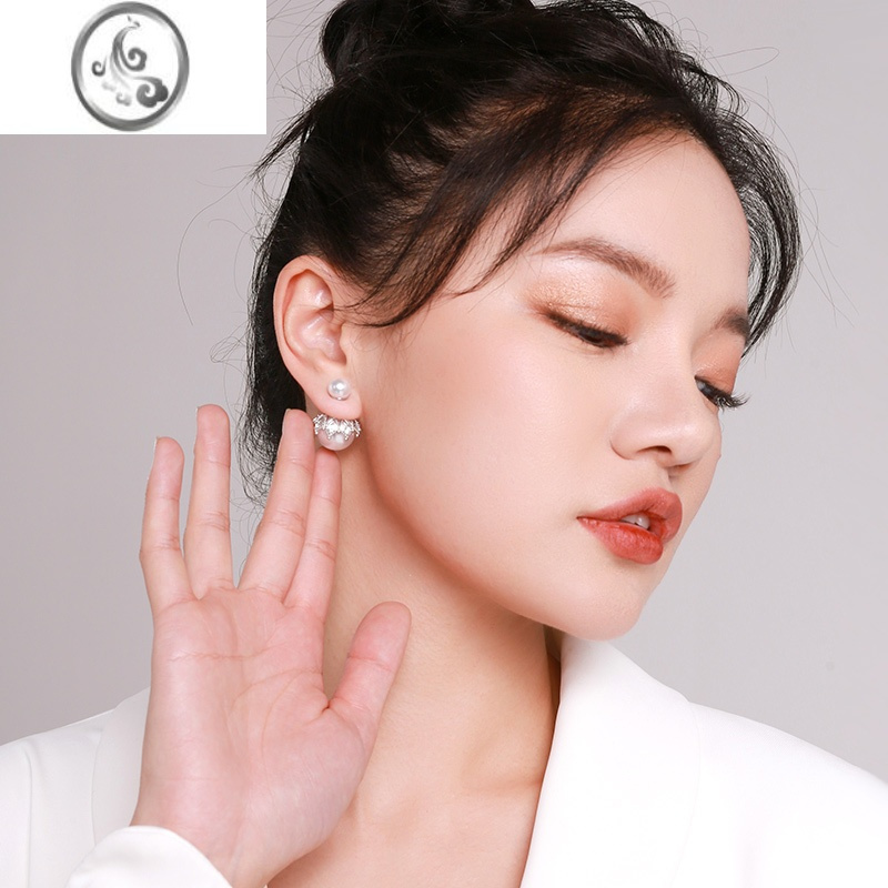 JiMi气质双面珍珠耳钉耳饰女银银耳环2023年新款潮轻奢高级感耳坠