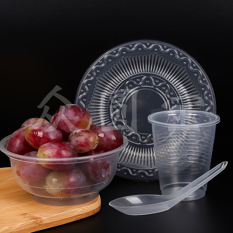 pp四件套样品3套一次性餐具pp餐具透明餐具杯碗碟勺四件套筷子套装