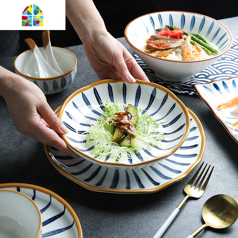 日式兰陶瓷餐具家用碗碟盘饭碗拉面碗创意特色菜盘汤碗 FENGHOU 8寸汤盘高清大图