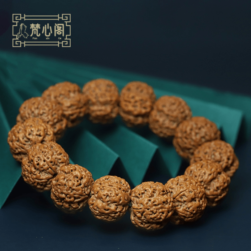 [梵心阁]尼泊尔满肉蜂王金刚菩提手串双龙蜂窝五瓣精品原籽姜黄皮文玩男士