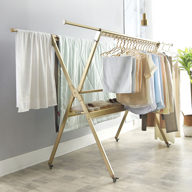 盼盼阳台晾衣架双杆落地晒衣服架室外晾衣杆可折叠晾衣架