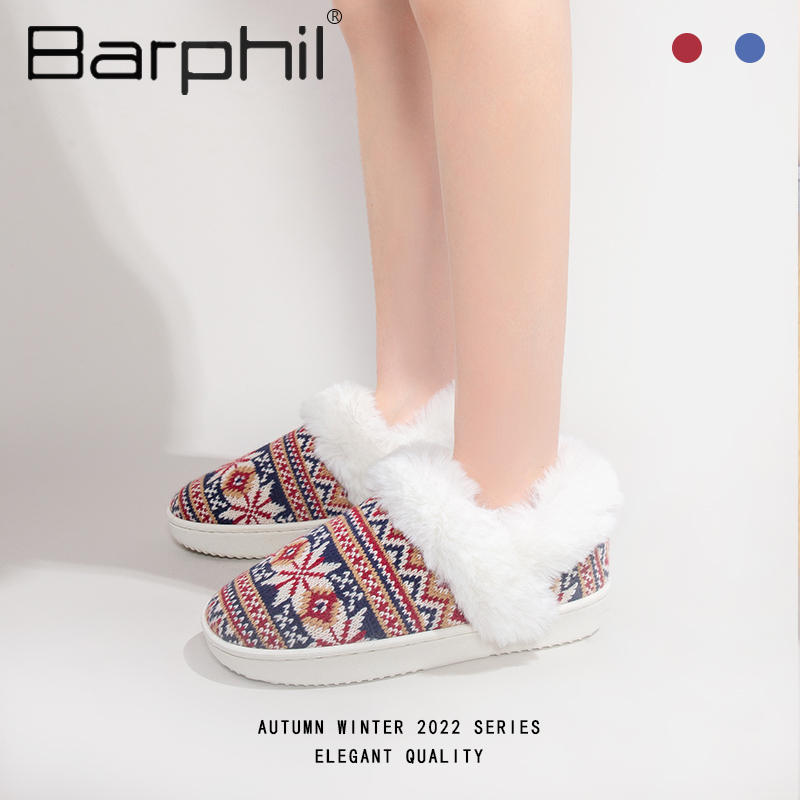 Barphil毛毛拖鞋冬季新款室内家居加绒加厚保暖全包脚防滑厚底拖鞋