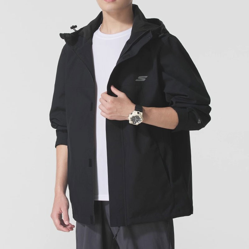 斯凯奇(Skechers)男装新款运动服跑步健身训练防风衣休闲夹克外套P225M275-00NA ZP P425M213-03K8/黑色 S