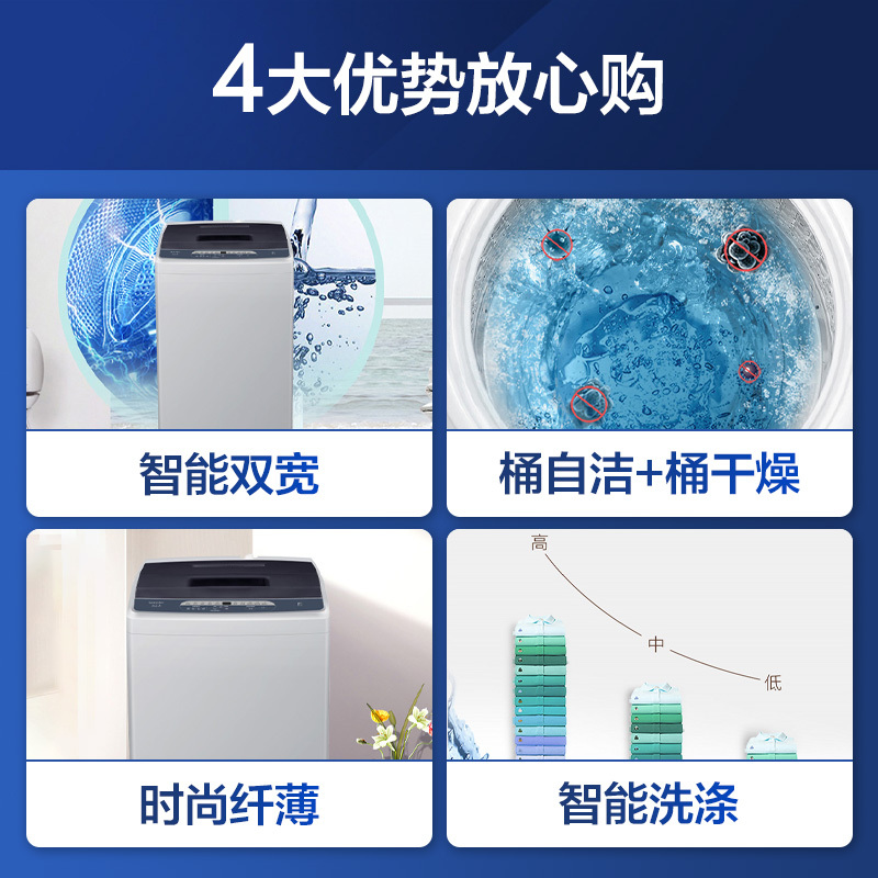 Leader 海尔出品 8公斤 波轮洗衣机全自动 浸泡洗 健康桶自洁 漂甩合一 @B80M957
