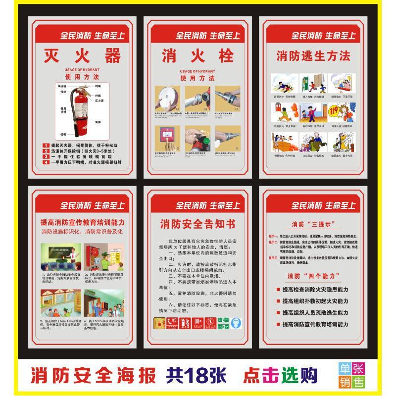 消防安全标语挂图海报 安全生产月宣传海报 消防四个能力宣传画（客户）