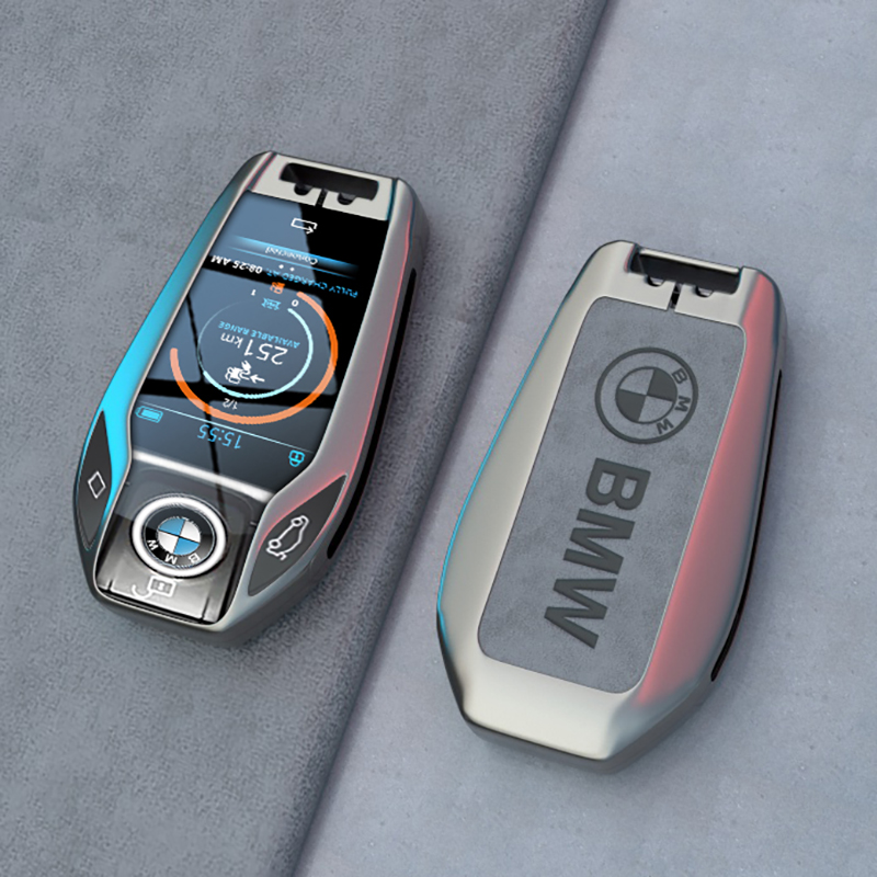 【补贴10%】2023款宝马液晶钥匙套7系7405系液晶屏X5刀锋X7男X6车壳扣包 宝马液晶屏透明车标锌合金枪灰