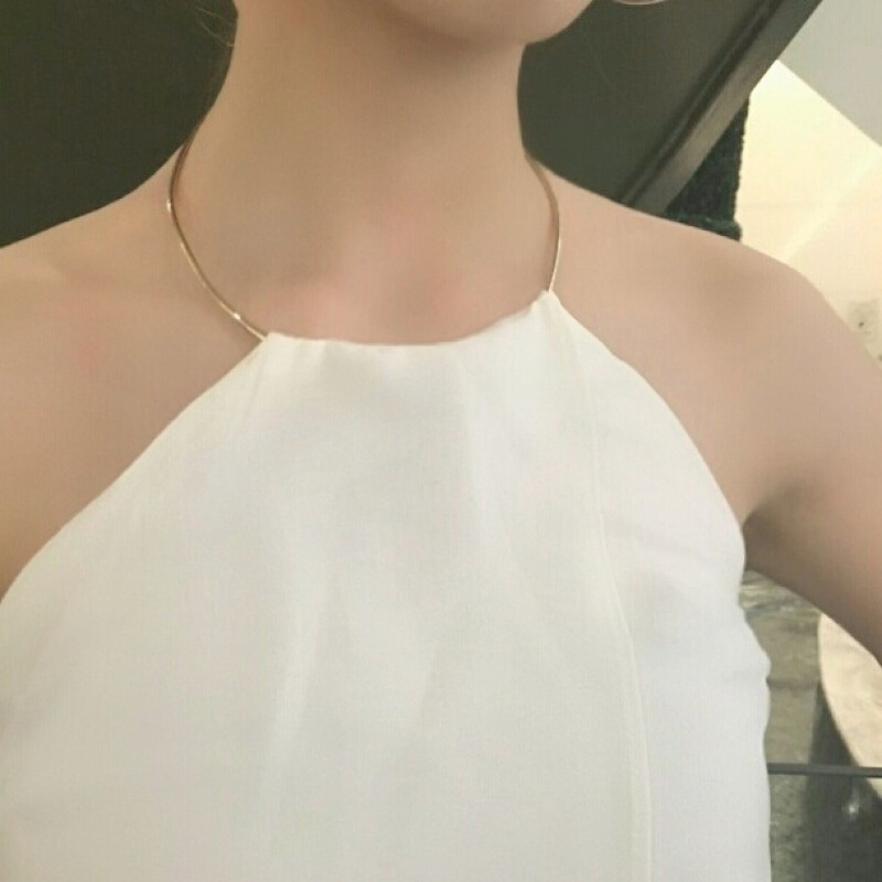 夏秋宽松打底小衫女圆环挂脖削肩带外穿chic露背百搭雪纺背心白色均码