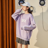 [1.5折价61元]唐狮秋冬季卫衣女新款加厚圆子嵌条前胸字母上衣休闲韩系