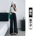 杏色冰丝阔腿裤女2024新款夏季日系薄款直筒宽松休闲小个子山本裤 2XL【141-155斤】 黑色【高个子】