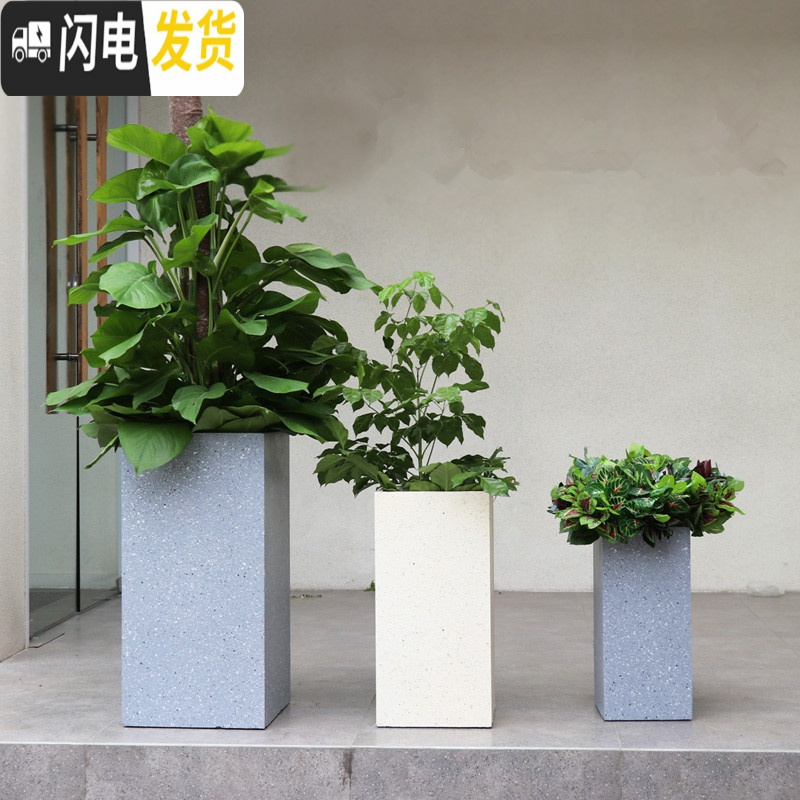 三维工匠创意花缸欧式长高四方形大口径落地绿植装饰室内花盆家用盆栽花器 米色长方形C 大花盆容器