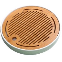 陶瓷茶盘日式家用竹托盘功夫茶具套装圆形简约干泡迷你小茶台 生活日用家居器皿